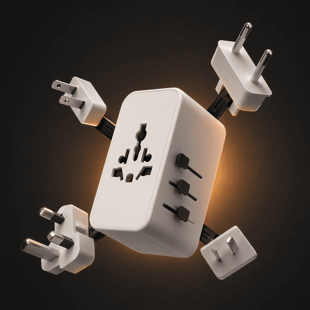 VoltArk travel adapter with switchable EU, US/AUS and UK plugs