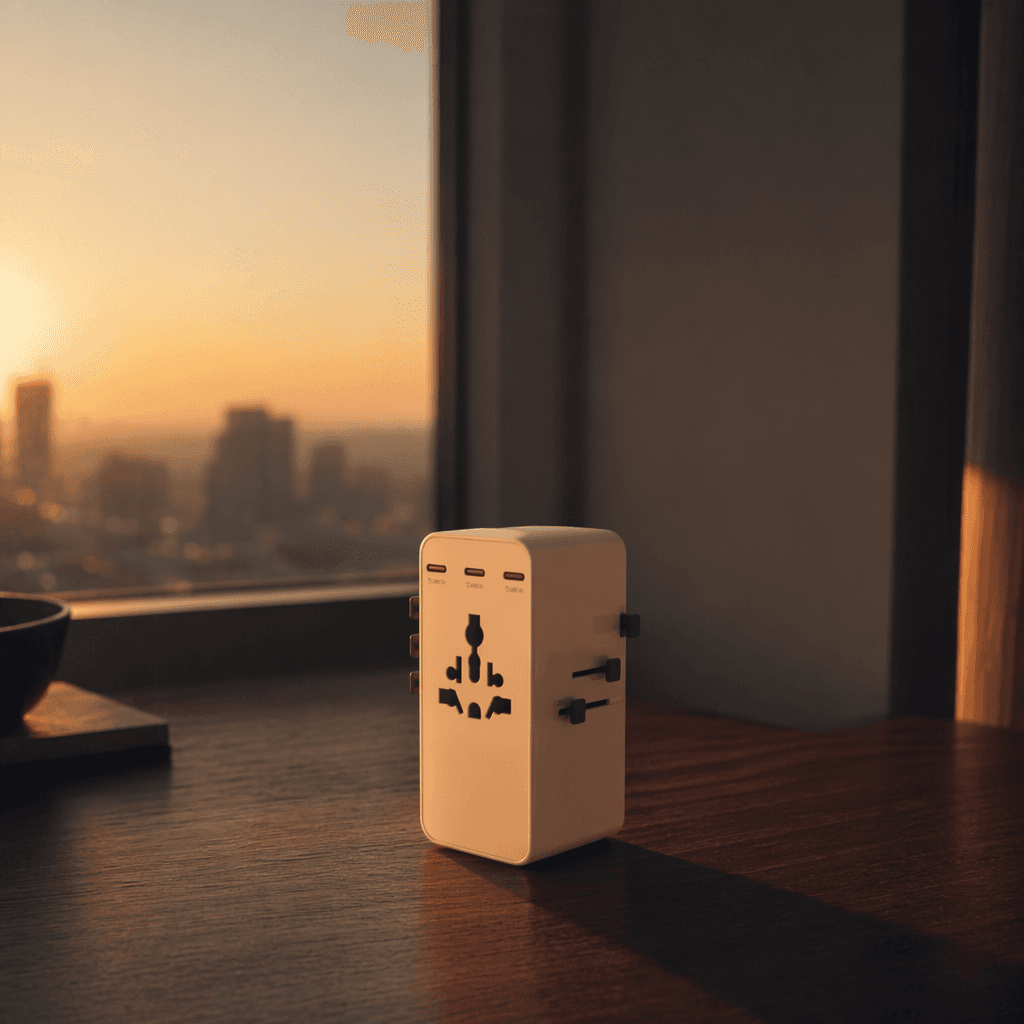 VoltArk 235W travel power hub, three-quarter view showing the universal AC outlet and USB-C ports